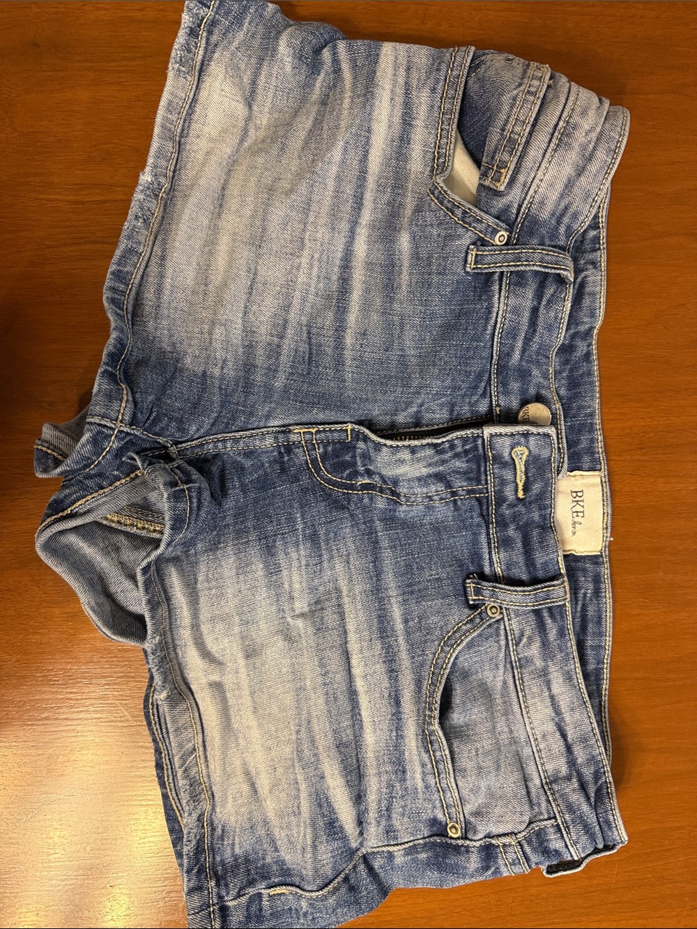 BKE Faded Light Blue Denim Ankle Shorts